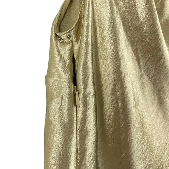 Vince Slip Midi Dress Sz 10 Metallic Fluster Gold Olive Green Tint  Sleeveless